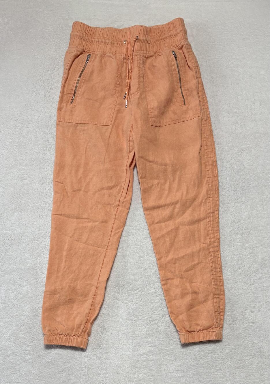 Athleta Pants Womens 0 Peach Cabo Linen Jogger Elastic Waist Zip Pockets